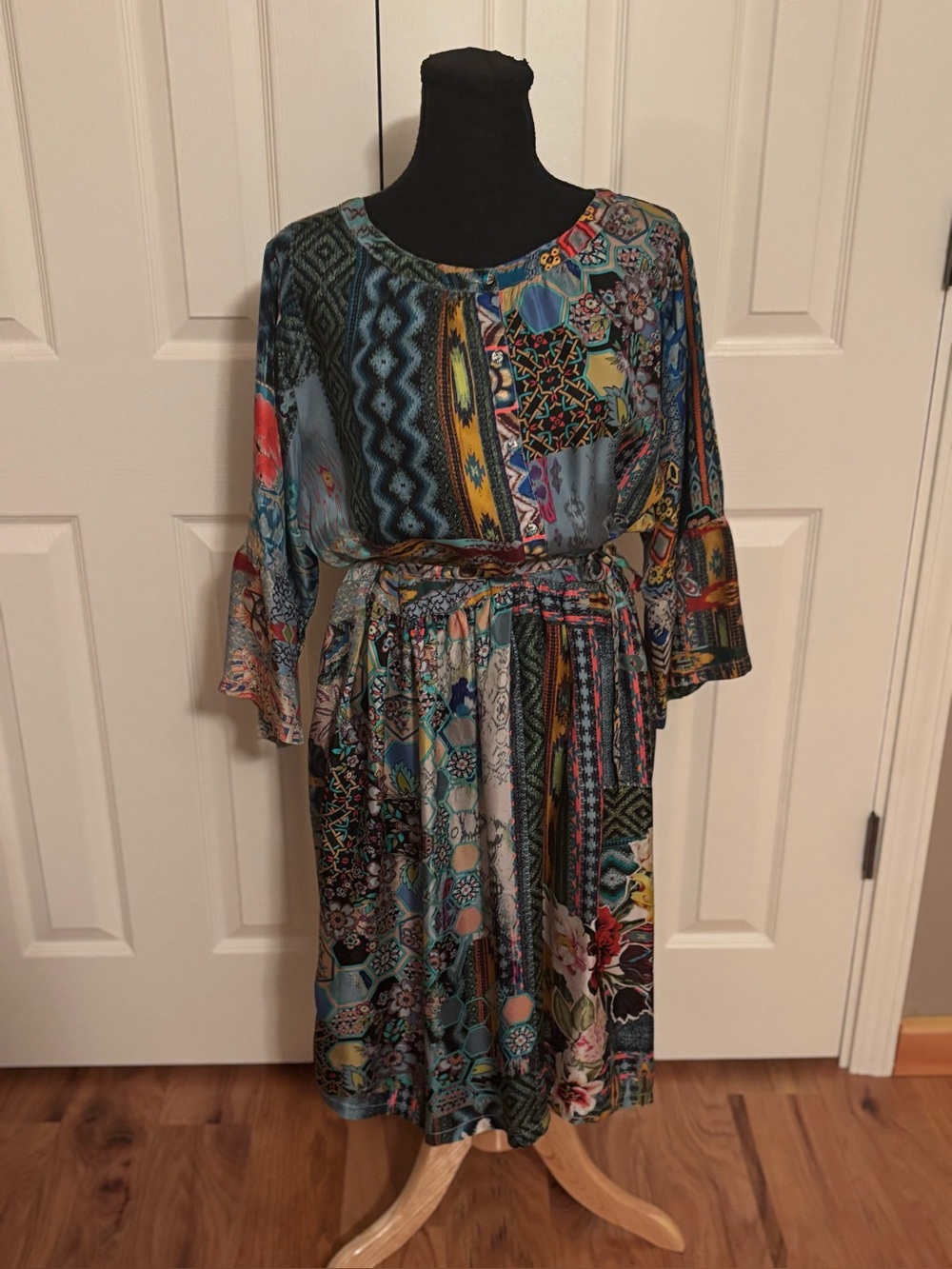 JOHNNY WAS 100% silk multicolored dress size L